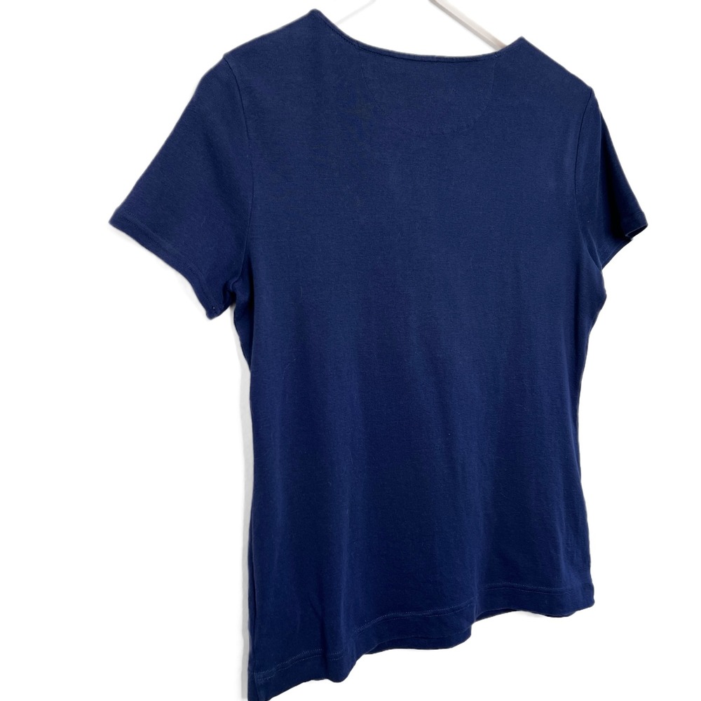 Lauren Ralph Lauren Womens Navy Blue Short Sleeve Henley Casual T Shirt Top L - Picture 9 of 16